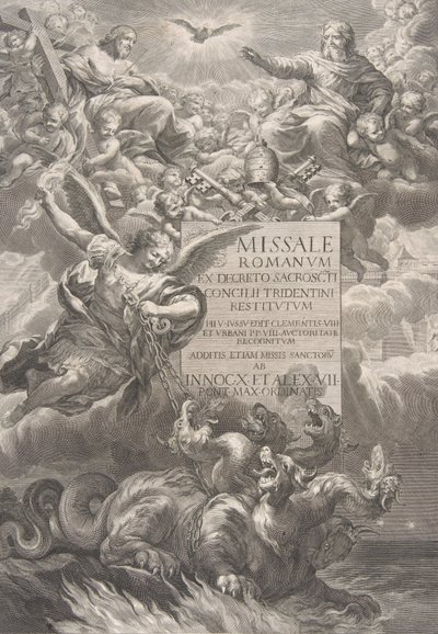 Den hellige treenigheten med Saint Michael som overvinner en sekshodet drage, frontispice til 