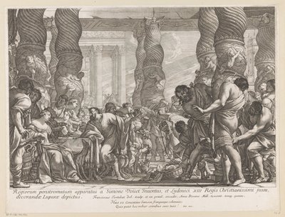 Samson blir ført til en søyle i Dagans tempel av François Tortebat