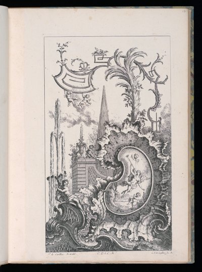 Kassett med obelisk og håndflate, ny bok med fantasistykker av François de Cuvilliés the Elder