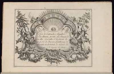 Kartusj med sol og fire vinder, Livre de Cartouches Reguliers (Book of Regular Cartouches) av François de Cuvilliés the Elder