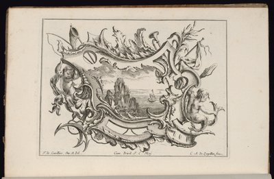 Cartridge with Young Tritons, Book of irregular Cartridges av François de Cuvilliés the Elder