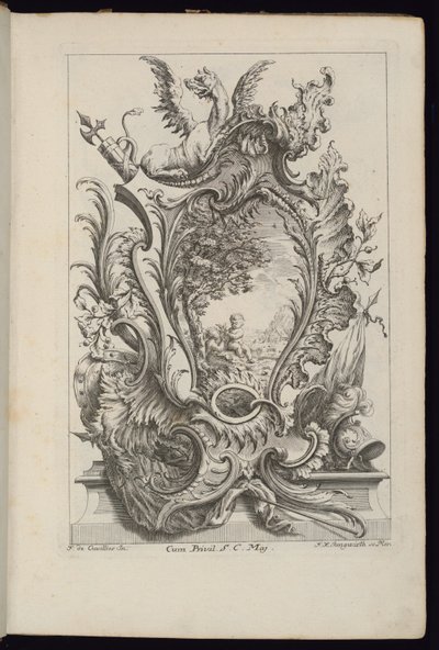 Patron med et drage- og våpentrofé, bok med kassetter for forskjellig bruk av François de Cuvilliés the Elder