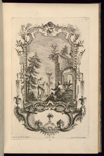 Design for Cartouche med store og små rom av François de Cuvilliés the Elder