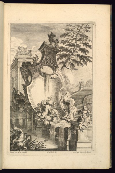 Design for fontene med Putto Riding a Dolphin av François de Cuvilliés the Elder