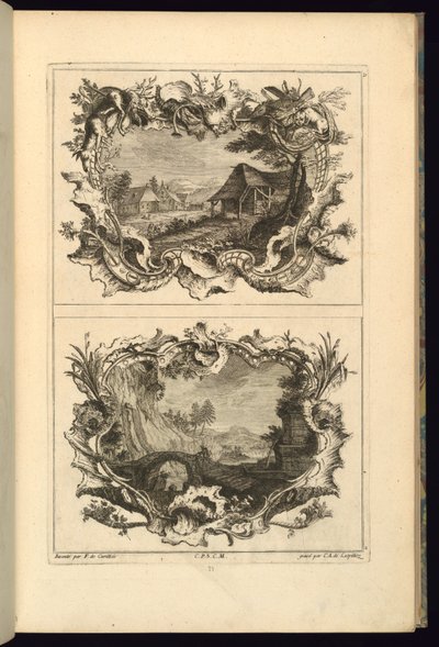 Design for to kartusjer av François de Cuvilliés the Elder