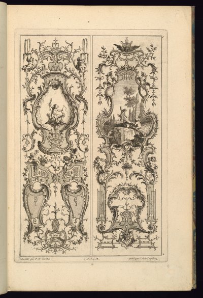 Design for to paneler av François de Cuvilliés the Elder