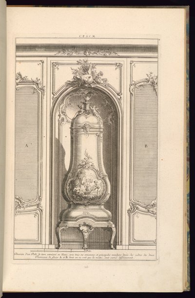Tegning av en glassert jordovn i hvit ... annerledes av François de Cuvilliés the Elder