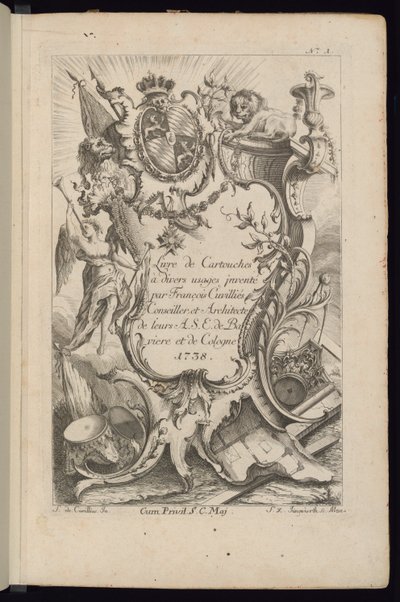 Tittelside, bok med kassetter for forskjellig bruk av François de Cuvilliés the Elder