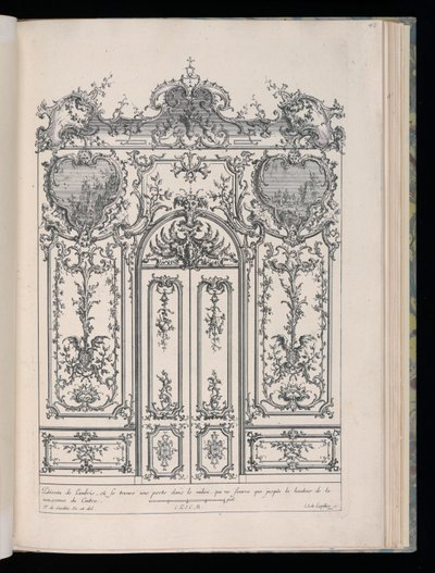 Vegg med dobbel dør, Livre de Lambris (Book of Wainscoting) av François de Cuvilliés the Elder