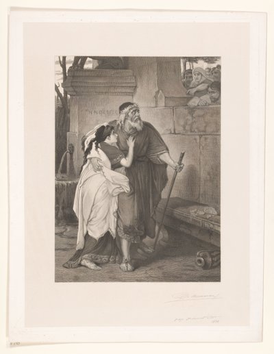 Blind Ødipus ledet av Antigone av François de Meersman (signed by artist)