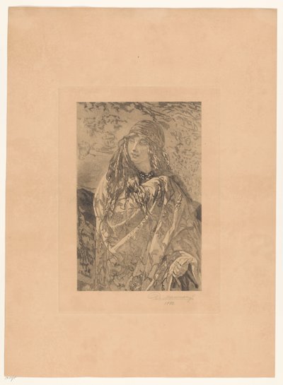 Ung kvinne med blomstersjal av François de Meersman (signed by artist)