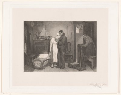 Visser Interiør med et sørgende ektepar ved en tom krybbe av François de Meersman (signed by artist)