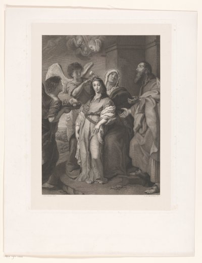 Maria som en ung kvinne, utsmykket av engler i nærvær av Joachim og Anna av François de Meersman