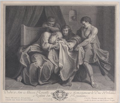 Jakob gråt i sønnens kappe mens de andre sønnene hans trekker den bort fra ham, 1724. av François de Poilly