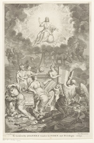 Allegori over gamle og nye testamente O. og N.-pakten knyttet sammen av H. Prideaux (tittel på objekt) Tittelside for: Humphrey Prideaux, Den gamle og nye pakt er knyttet sammen i historiene til jødene og de grensende folkene av François van Bleyswijck