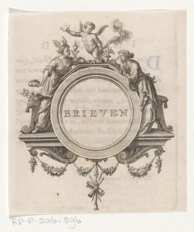 Allegorisk skikkelse og skrivende kvinne Bokstaver (tittel på objekt) av François van Bleyswijck