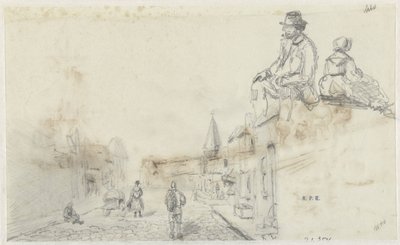 Skisser av en gate og to sittende personer av Frans Arnold Breuhaus de Groot