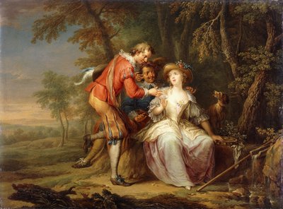 Amorøse allegoriske scener i skogkledde landskap, av Frans Christoph Janneck