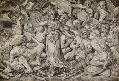 Victoria omgitt av fanger og troféer, 1552. av Frans Floris