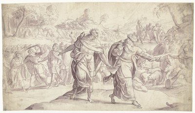 Josva lar ammonittenes fem konger henrettes History of Joshua (serietittel) av Frans Francken (I)