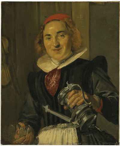 Ung kvinne som holder et glass og en flagg av Frans Hals