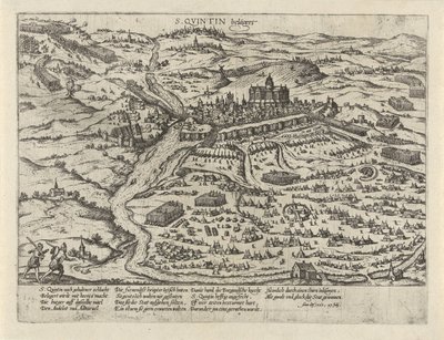 Beleiring av Saint-Quentin, 1557 S. Quintin belägert (tittel på objekt) Serie 2: Begivenheter i Nederland, 1555-1558 (serietittel) av Frans Hogenberg