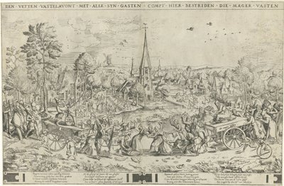Kampen mellom karneval og faste Den fat Vastelavon med alle syn gjester compt here bestriden die meager Vasten (tittel på objekt) av Frans Hogenberg