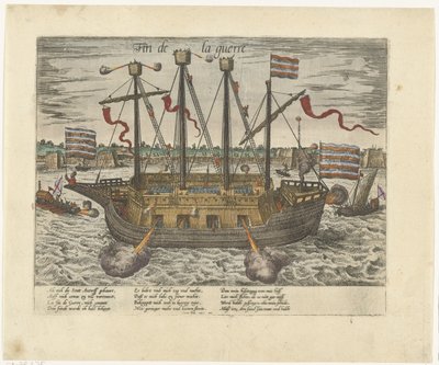 Skipet Fin de la guerre, 1585 Fin de la guerre (tittel på objekt) Serie 9: nederlandske og tyske begivenheter, 1583-1587 (serietittel) av Frans Hogenberg