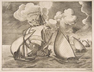 Flåte av bysser eskortert av en karavel fra seilfartøyene, 1561-65. av Frans Huys