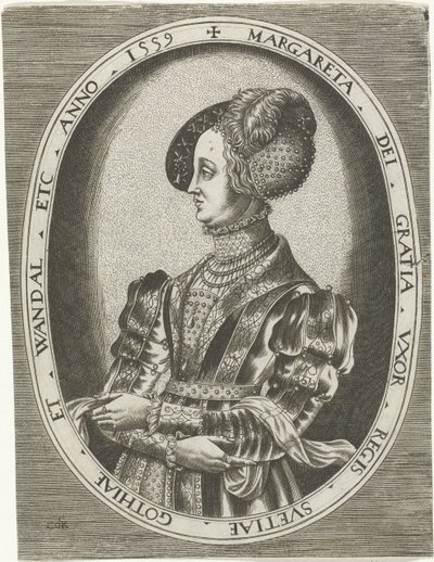 Portrett av dronning Margaretha Leijonhufvud av Sverige Portretter av konger, dronninger, prinser og prinsesser (serietittel) av Frans Huys