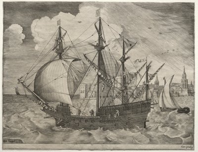 Seilfartøy: Bevæpnet fire-master som går til sjøs, 1561-65. av Frans Huys