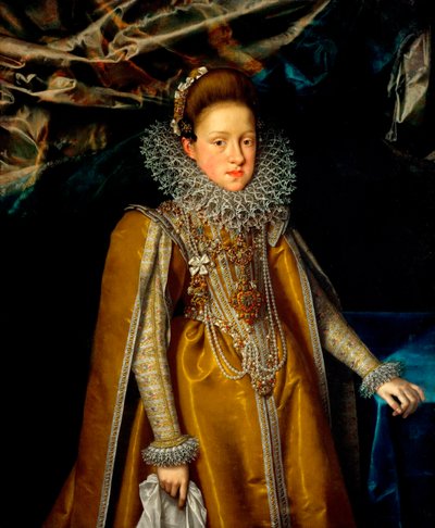 ""Portrett av Maria Magdalena av Østerrike (1589-1631) storhertuginne av Toscana"" (Portrett av erkehertuginne Maria Maddalena av Østerrike (1587-1631), storhertuginne av Toscana) Maleri av Franz Pourbus den yngre (1569-1622), ca 1604 - Olje på lerret Dim  av Frans II Pourbus