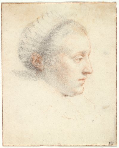 Profilportrett av en dame (svart og rødt kritt med gouache på papir) av Frans II Pourbus