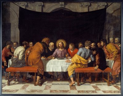 Cene Kristus omgir apostlene. Maleri av Frans Pourbus Le Jeune (Francois (Franz) Porbus av Frans II Pourbus