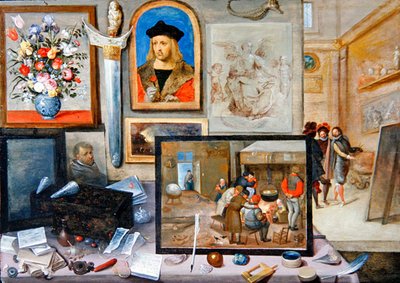 Interiøret i et kunstnerstudio (olje på panel) av Frans II the Younger and workshop Francken