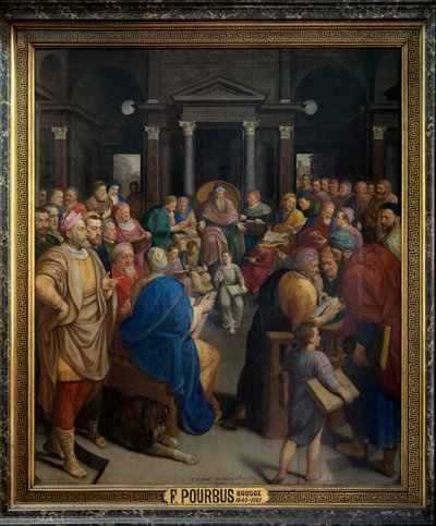 Sentralpanel av Triptych of 'Christ Among the Doctors' (olje på panel) av Frans I Pourbus