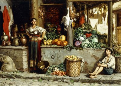 Et grønnsaksmarked; Et grønnsaksmarked, 1874 av Frans Meerts