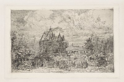 Utsikt over Nieuwmarkt, Amsterdam av Frans Schikkinger