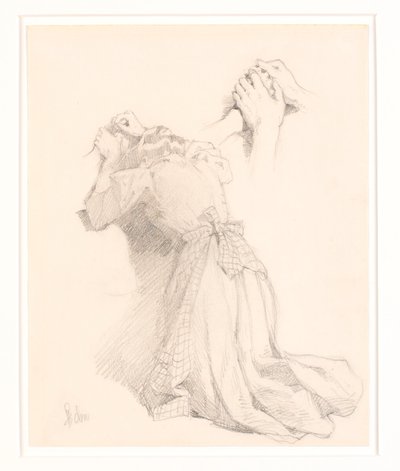 Et ark med fem blyantskisser. Kvinnefigurer. Studie av hender. av Frans Schwartz