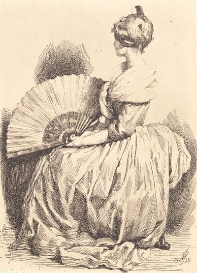 Sittende dame med vifte av Frans Schwartz