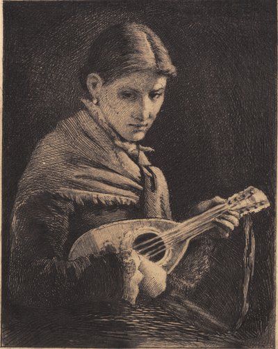 Ung jente med mandolin av Frans Schwartz