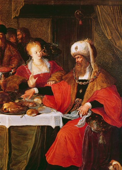 Herodes og Herodias ved Herodes-festen (detalj av 222483) av Frans the Elder Francken
