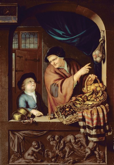 The Chesnut and Kipper Seller, 1722 (olje på eik) av Frans van Mieris