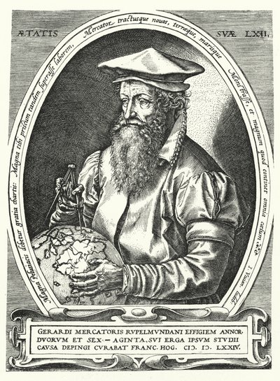 Gerardus Mercator , flamsk kartograf, geograf og kosmograf (gravering) av Franz (after) Hogenberg