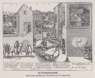 Massakren på St Bartholomew's Day, Paris, Frankrike av Franz (after) Hogenberg