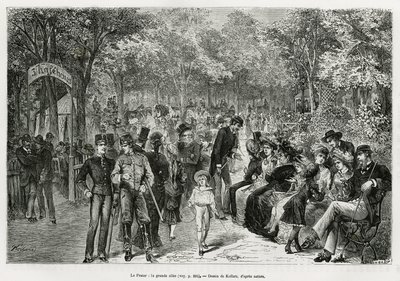 Prater: den store gangveien. Gravering av Kollarz, for å illustrere historien Wien og dens forsteder, av M. Newlinski, i 1881, publisert i Tour du monde, under ledelse av Edouard Charton (1807-1890) av Franz (after) Kollarz