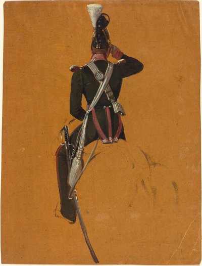 Un ofițer de cavalerie călare văzut din spatele norvegian av Franz Adam