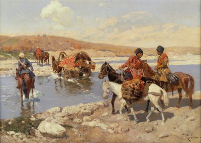 Kryssing av elven (olje på lerret) av Franz Alekseevich Roubaud