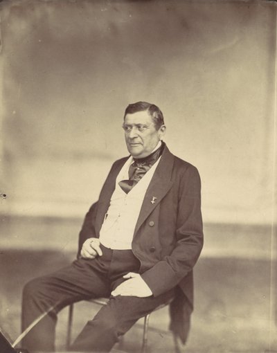 [Sittende mann i hvit vest og mørk frakk], 1850-60-tallet. av Franz Antoine