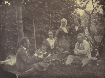 [Tre kvinner, to menn og et barn på piknik], 1850-60-tallet. av Franz Antoine